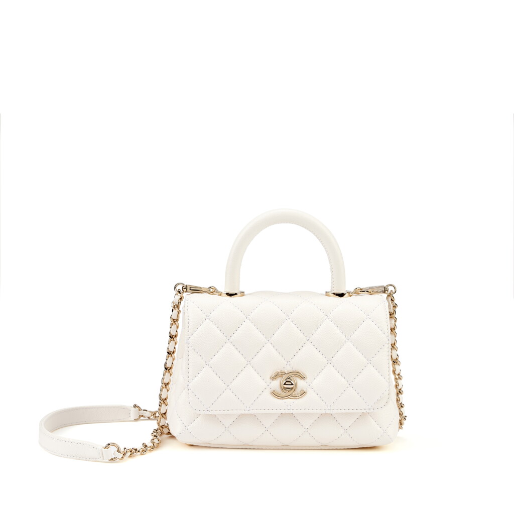View full screen - View 1 of Lot 7890. White Quilted Caviar Extra Mini Coco Handle Flap Bag Pale Gold Hardware, 2021-22.