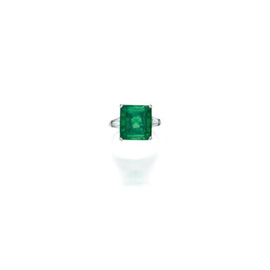 View full screen - View 1 of Lot 49. Emerald and Diamond Ring.