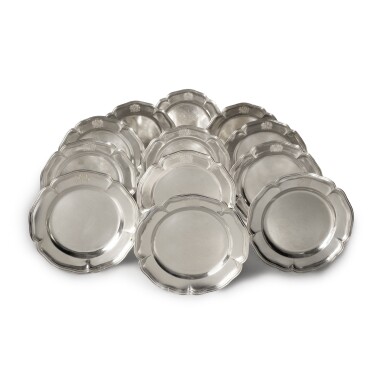 View full screen - View 1 of Lot 71. A Set of Twelve German Silver Dinner Plates, Adolf Carl Holm (7) and Johann Conrad Lotter (5), Augsburg, 1759-61.