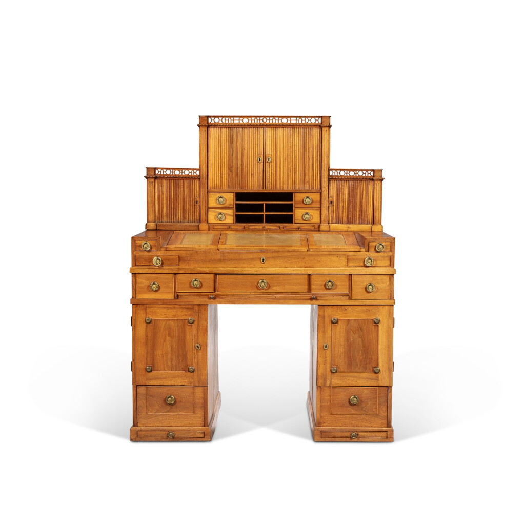 View full screen - View 1 of Lot 148. A North European gilt-copper mounted walnut desk, circa 1800.