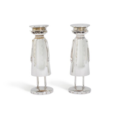 View full screen - View 1 of Lot 141. A pair of Elizabeth II silver salt and pepper shakers, Whitehill Silver & Plate Co., London, 2000.