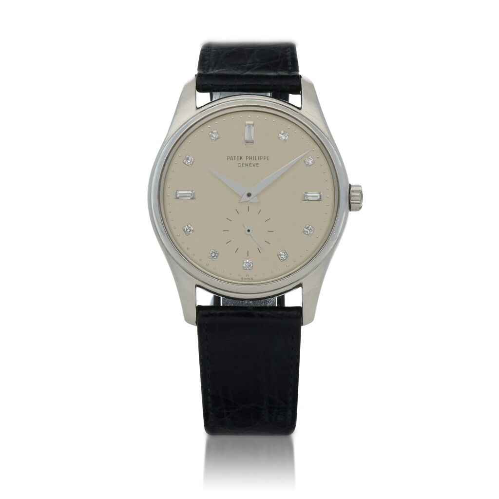 View full screen - View 1 of Lot 78. Ref. 2526P Platinum and diamond-set wristwatch Made in 1954 | 百達翡麗 2526P型號鉑金鑲鑽石腕錶,1954年製.