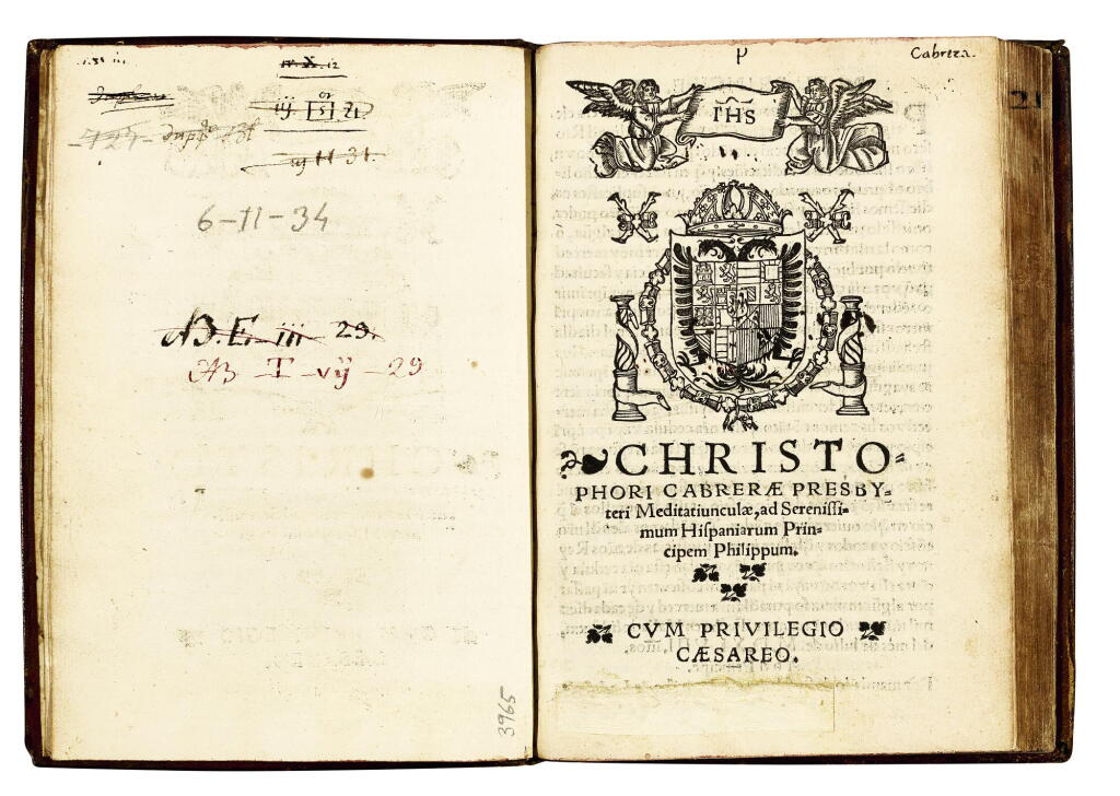 View full screen - View 1 of Lot 154. Cabrera, Meditatiunculae, Valladolid, 1548, contemporary morocco gilt, from the library of El Escorial.