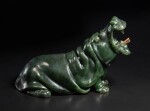 King Edward VII: A Rare and Impressive Fabergé Jeweled Nephrite Cigar Lighter Modeled as a Hippopotamus, St Petersburg, circa 1908