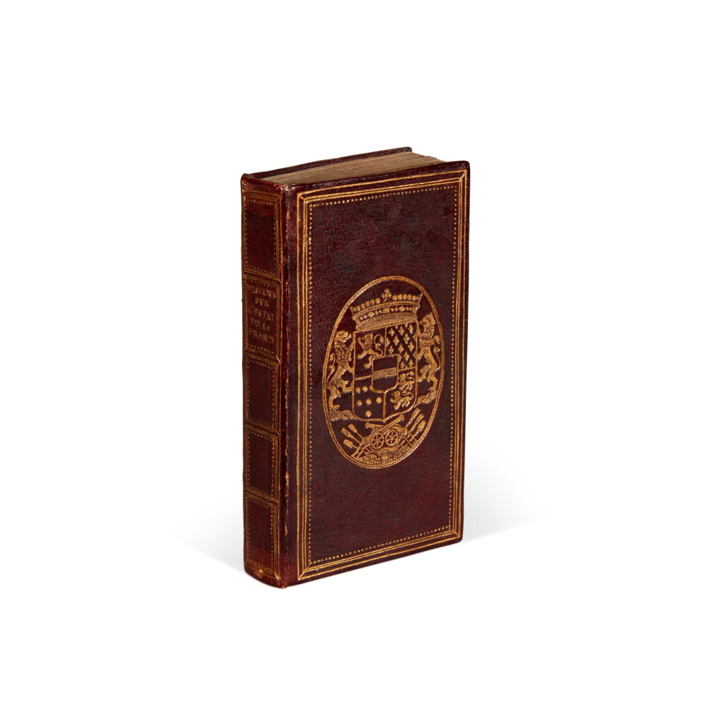 View full screen - View 1 of Lot 1729. Hurault, Le recueil des excellens et libres discours sur l'estat present de la France, red morocco armorial binding for the Duc de Sully.