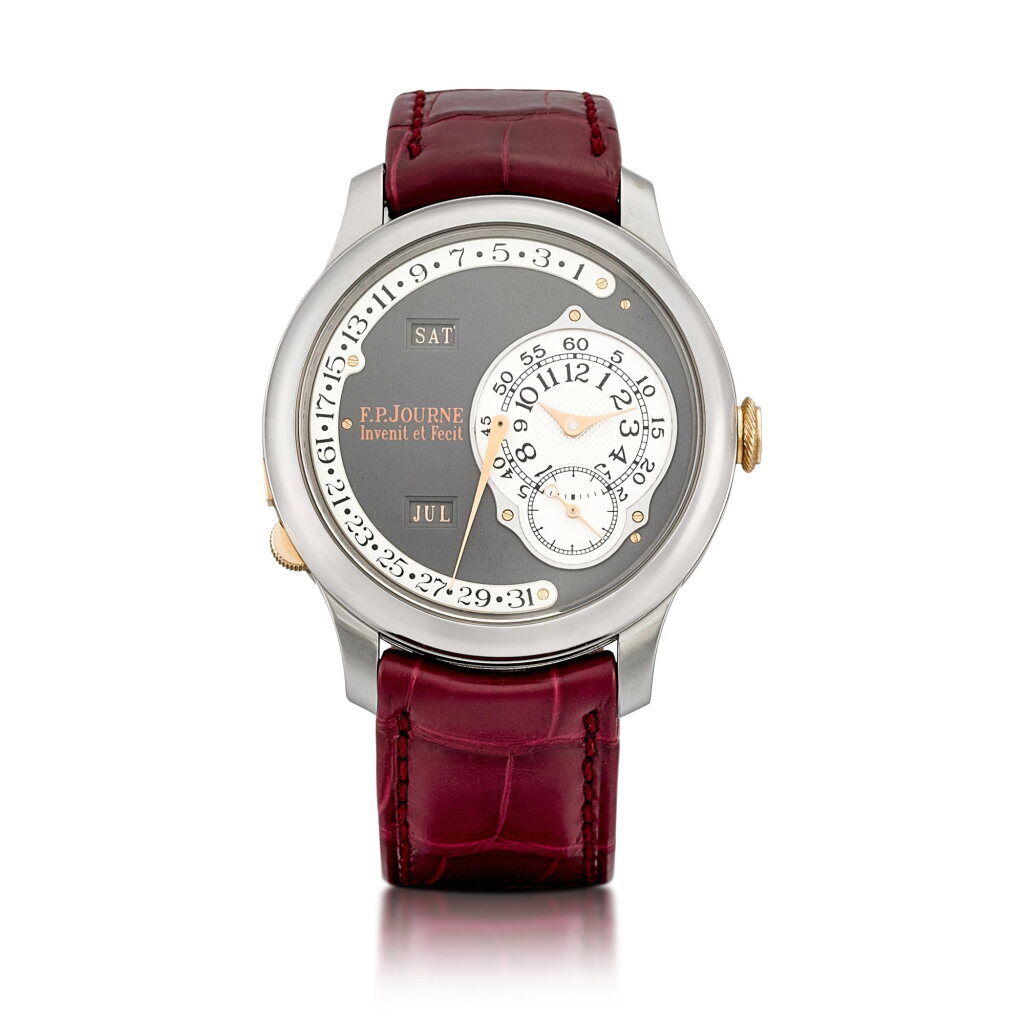 View full screen - View 1 of Lot 2155. Octa Perpétuelle Anniversaire Tokyo | A limited edition titanium and pink gold perpetual calendar wristwatch with day, retrograde date, leap year indication within the month of February and ruthenium dial, Made to commemorate the 5th anniversary of F.P. Journe boutique in Tokyo, Circa 2010 | F.P. Journe | Octa Perpétuelle Anniversaire Tokyo | 限量版鈦金屬及粉紅金萬年曆腕錶,備逆跳日期、星期、二月中閏年顯示及釕金屬錶盤,為紀念F.P. Journe東京專門店5週年而製,約2010年製.