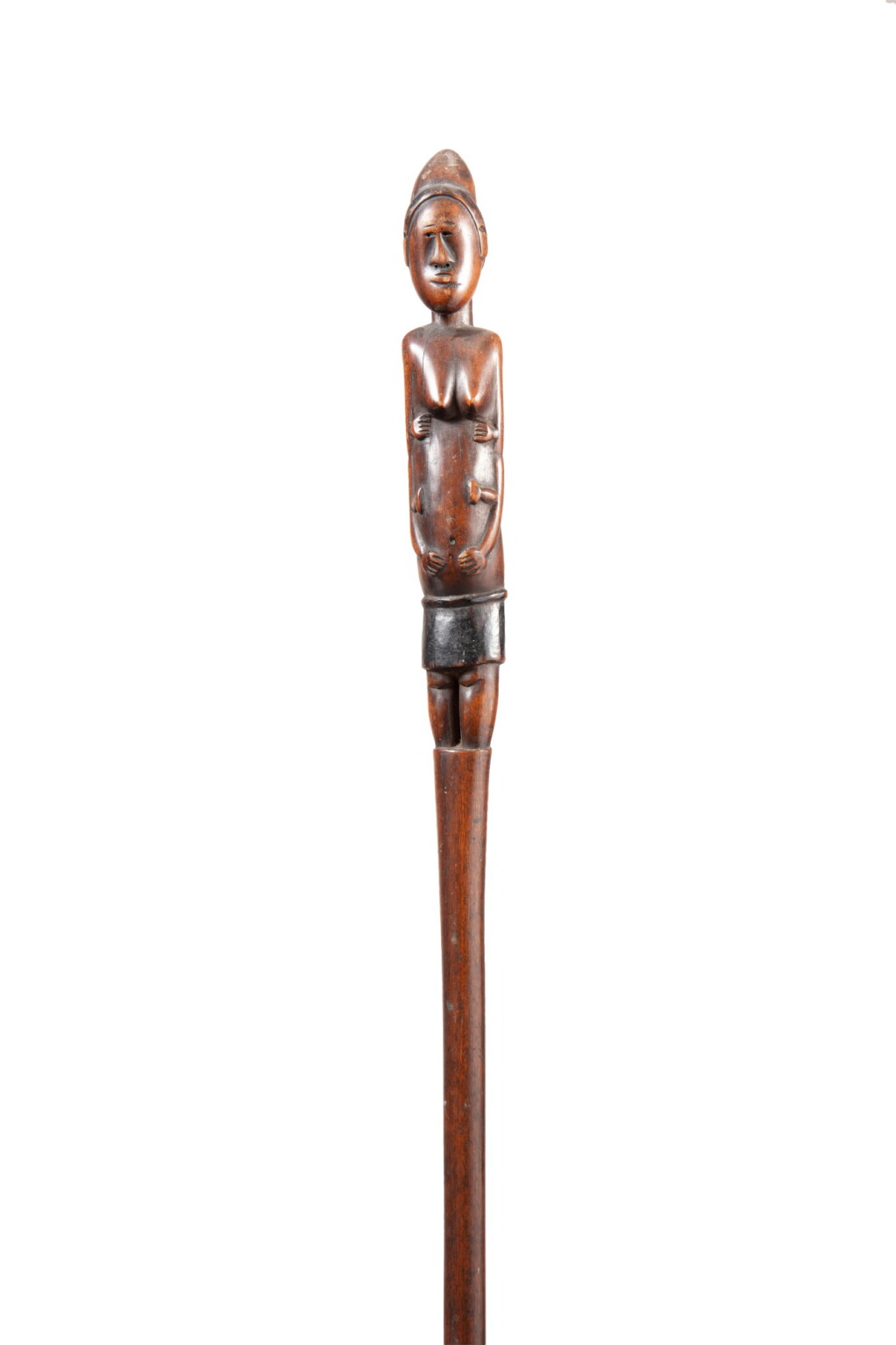 View full screen - View 1 of Lot 236. Zulu / Tsonga maternity staff, attributed to the Baboon Master, South Africa | Canne surmontée d'une maternité, attribuée au Baboon Master, Zulu / Tsonga, Afrique du Sud.