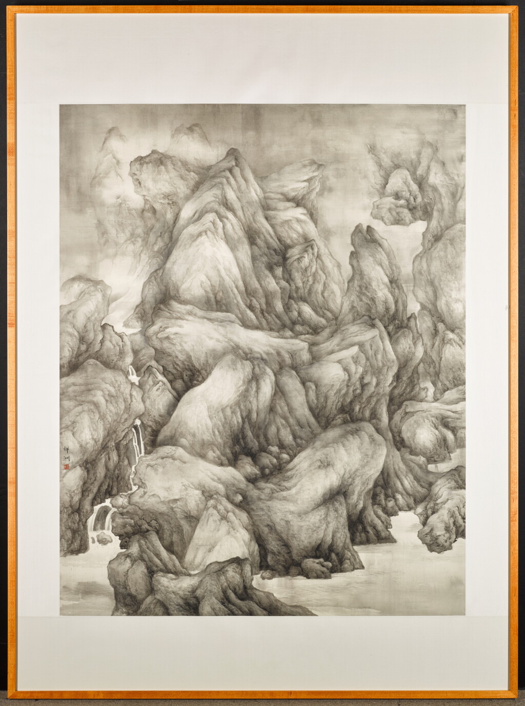 View full screen - View 1 of Lot 230. Tai Xiangzhou, Mountains and stream | 泰祥洲 《山泉圖》 水墨絹本 鏡框.