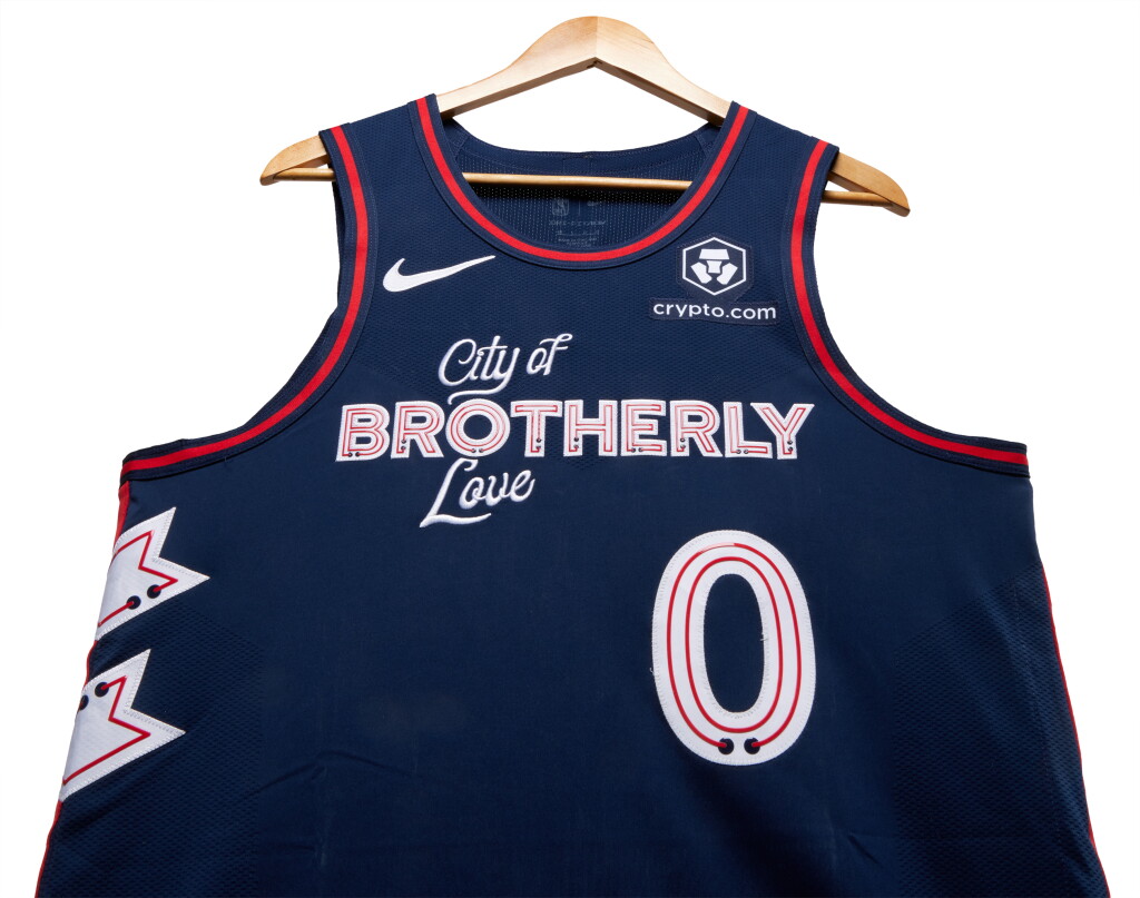 View full screen - View 1 of Lot 46. Tyrese Maxey Philadelphia 76ers 2023-2024 Game Worn City Edition Jersey | Double-Double.