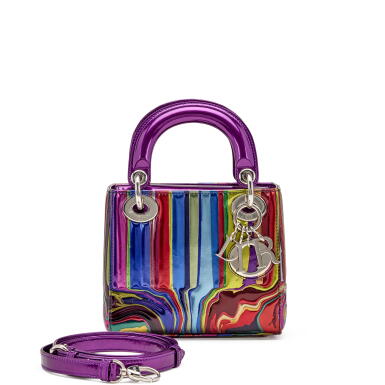 View full screen - View 1 of Lot 150. Ian Davenport Rainbow Patent Leather Mini Lady Dior Art Silver Hardware, 2016.