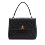 Black Quilted Lambskin CC Top Handle Bag Gold Hardware, 1996-1997