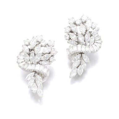 View full screen - View 1 of Lot 578. GÜBELIN | PAIR OF DIAMOND EAR CLIPS, 1950S.