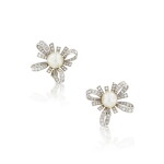 Paire de clips d'oreilles perles fines et diamants