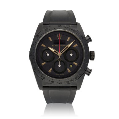 View full screen - View 1 of Lot 8758. Black Shield, Reference 42000C | A black ceramic chronograph wristwatch with date, Circa 2015 | 帝舵 | Black Shield 型號42000C | 黑色陶瓷計時腕錶,備日期顯示,約2015年製.