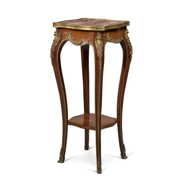 View full screen - View 1 of Lot 409. Gervais Durand, A Louis XV Style Gilt-Bronze Mounted Mahogany and Bois Satiné Square Side Table, Late 19th Century.