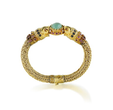 View full screen - View 1 of Lot 78. Bracelet émeraude, saphirs, rubis et diamants | Emerald, sapphire, ruby and diamond bracelet.