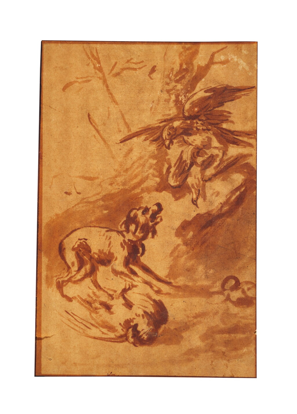 View full screen - View 1 of Lot 14. A dog and an eagle fighting over their prey.