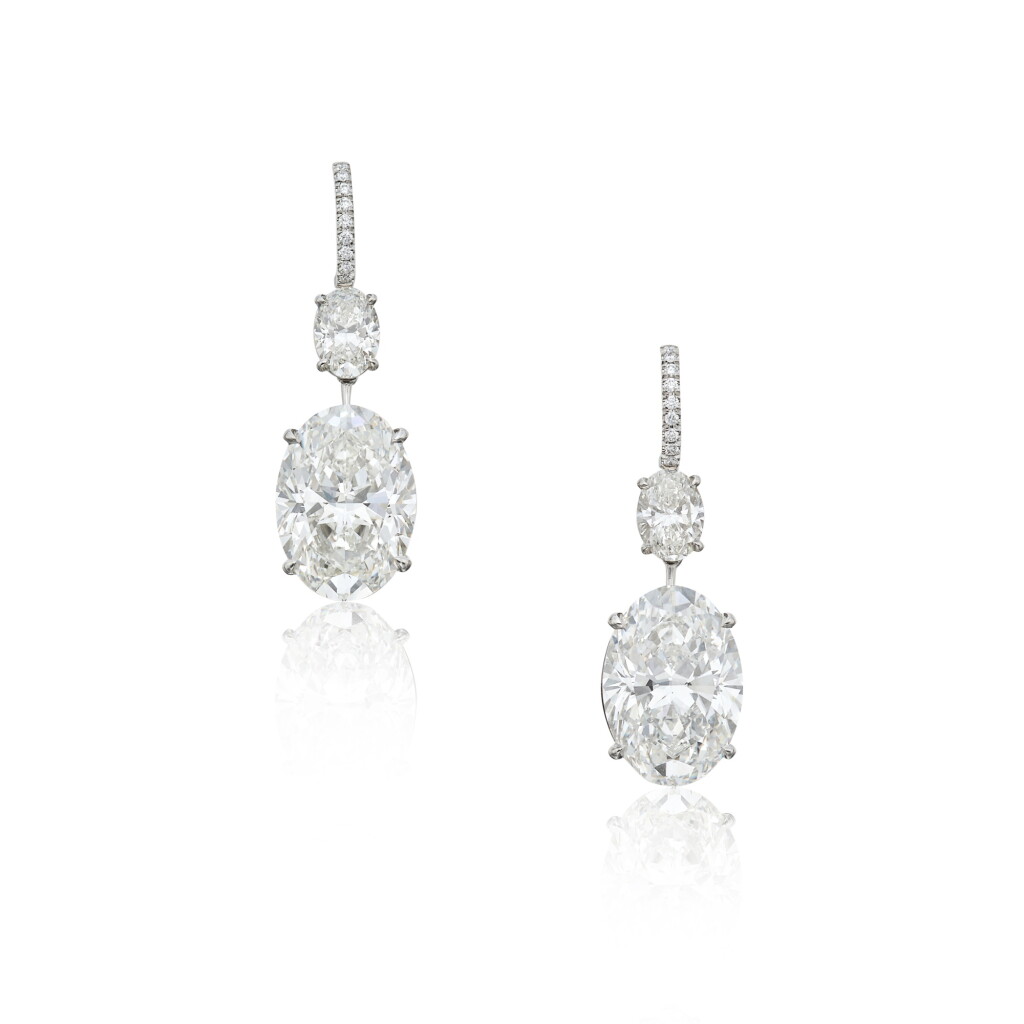 View full screen - View 1 of Lot 16. Pair of Diamond Pendant-Earrings.
