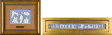 View full screen - View 1 of Lot 128. A pair of Wedgwood Jasper narrow rectangular plaques and another, Various dates.