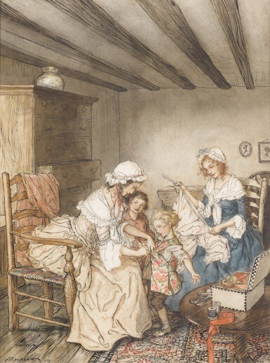 View full screen - View 1 of Lot 23. Arthur Rackham | Original illustration for The Vicar of Wakefield (Sunday waistcoats for Dick and Bill).