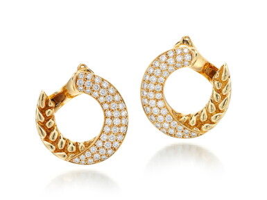 View full screen - View 1 of Lot 110. PAIR OF DIAMOND EAR CLIPS, VAN CLEEF & ARPELS.