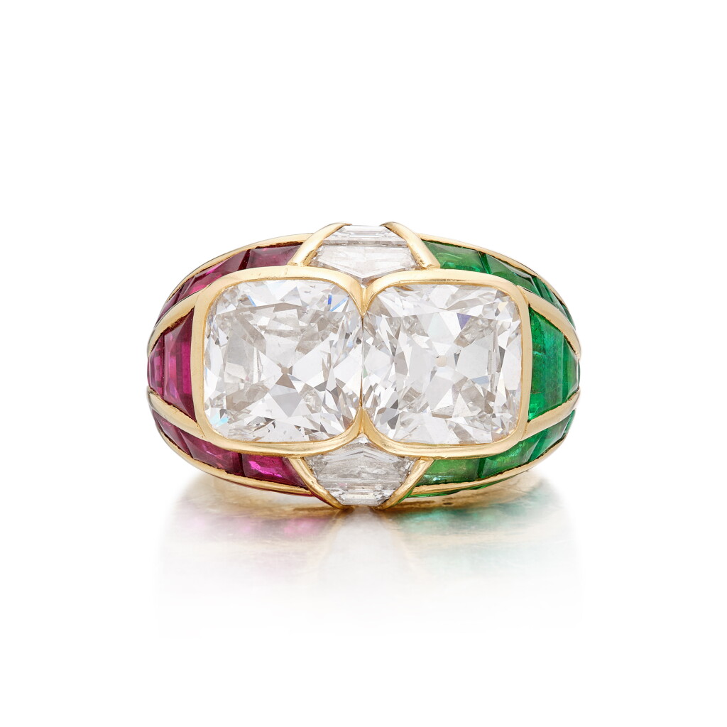 View full screen - View 1 of Lot 111. Diamond, Ruby and Emerald Ring.