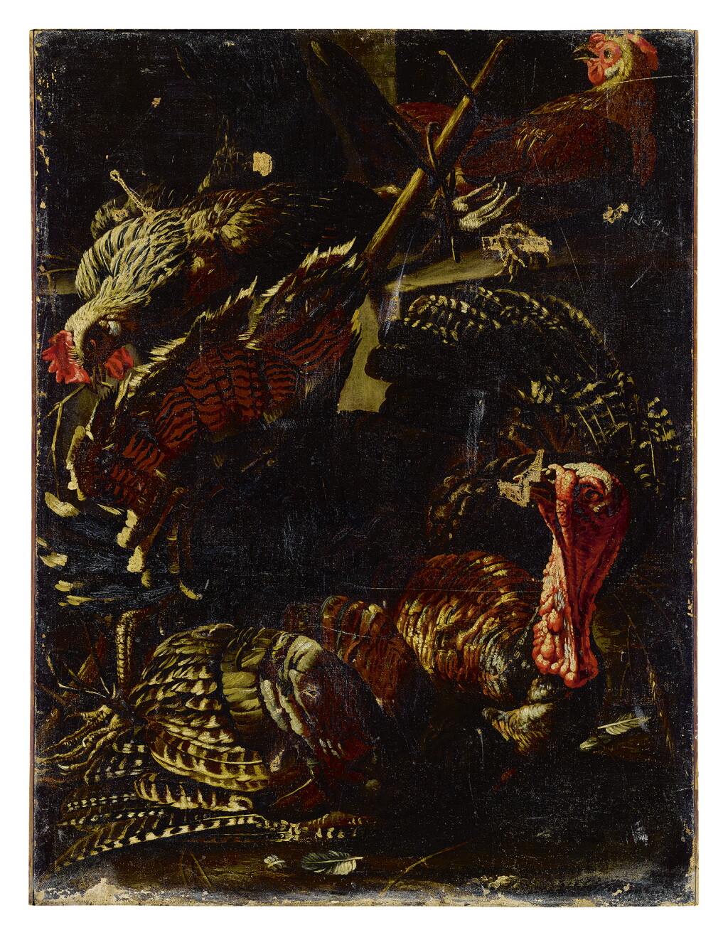 View full screen - View 1 of Lot 266. JAQUES VAN DE KERCKHOVE, CALLED GIACOMO DA CASTELLO | A GROUP OF FOWL CAPTIVE AS HUNTING GAME.