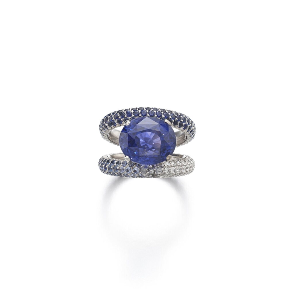 View full screen - View 1 of Lot 742. Sapphire and diamond ring.