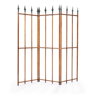 View full screen - View 1 of Lot 38. A north European common spruce and patinated wood three-leaf screen, early 19th century.