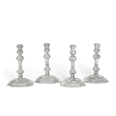 View full screen - View 1 of Lot 19. Royal: a set of four German silver candlesticks, Conrad Hermann Mundt, Hanover, 1726.