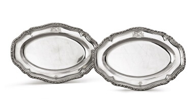 View full screen - View 1 of Lot 9. A pair of George III silver meat dishes, Joseph Craddock and William Reid, London, 1813,.