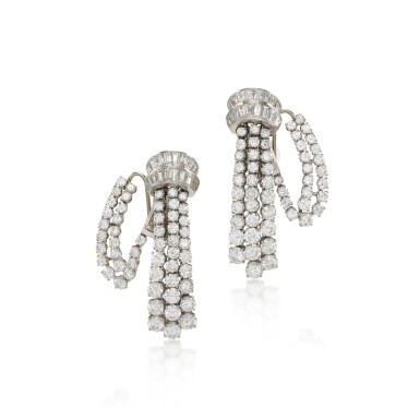 View full screen - View 1 of Lot 84. Diamond Ear-Clips, Circa 1951, 'Cascade'.