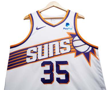 View full screen - View 1 of Lot 177. Kevin Durant Phoenix Suns 2023-2024 Game Worn Association Edition Jersey.