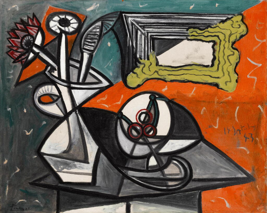 View full screen - View 1 of Lot 9. Nature morte aux fleurs et au compotier.