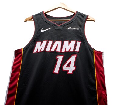 View full screen - View 1 of Lot 83. Tyler Herro Miami Heat 2023-2024 Game Worn Icon Edition Jersey.