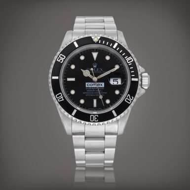 View full screen - View 1 of Lot 84. Submariner 'COMEX', Reference 16610 A stainless steel wristwatch with date and bracelet Circa 1991 | 勞力士 | Submariner 'COMEX' 型號 16610 精鋼鍊帶腕錶備日期顯示,製作年份約 1991.
