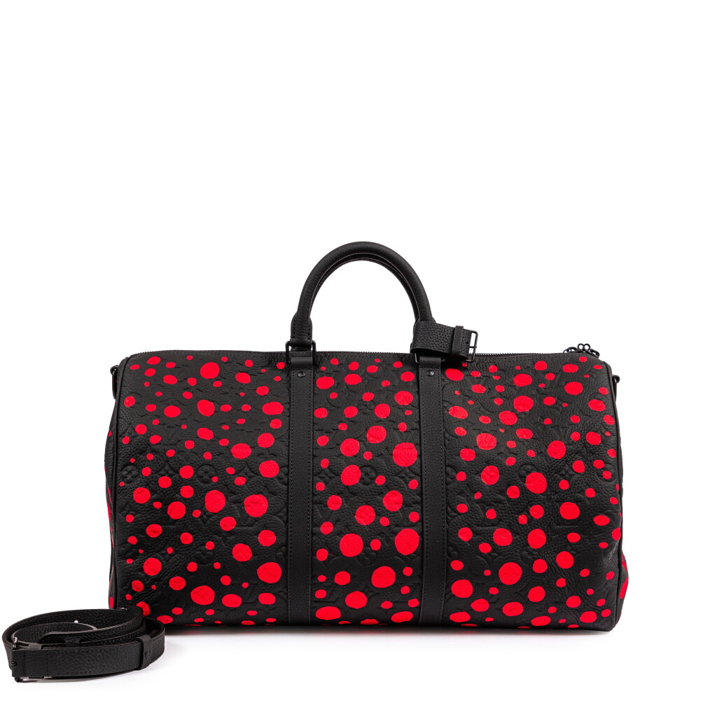 View full screen - View 1 of Lot 684. Yayoi Kusama Black & Red Polka Dot Monogram Leather Keepall 50 Black Hardware, 2023.