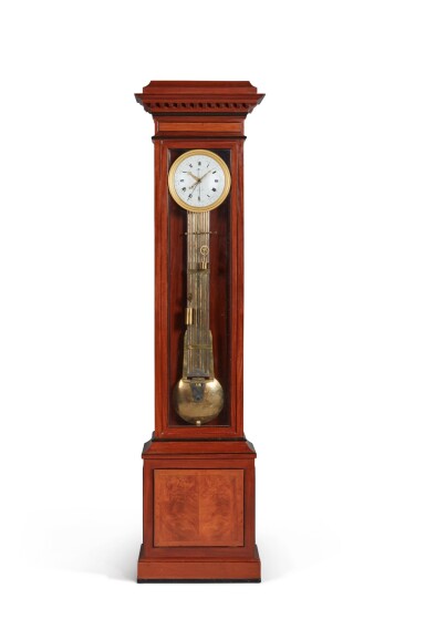 View full screen - View 1 of Lot 139. A Late Louis XVI Mahogany and Ebony Quarter-Striking Longcase Regulator with Remontoire, Year Calendar and Equation of Time, Circa 1790.