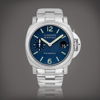 View full screen - View 1 of Lot 787. Luminor Marina, Reference PAM00120 | A stainless steel wristwatch with date and bracelet, Circa 2005 | 沛納海 | Luminor Marina 型號PAM00120 | 精鋼鏈帶腕錶,備日期顯示,約2005年製.