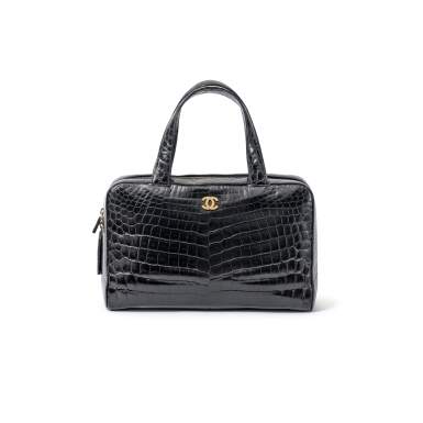 View full screen - View 1 of Lot 44. Black Crocodile Top Handle Bag Gold Hardware, Circa 2001.