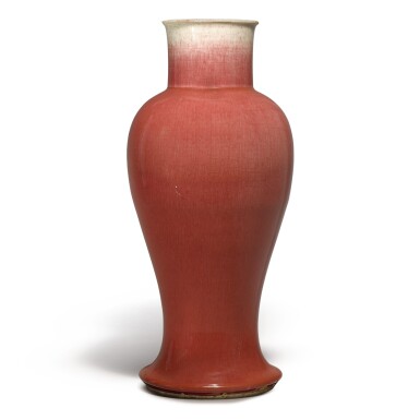 View full screen - View 1 of Lot 138. A copper-red-glazed 'Langyao' vase, Qing dynasty, Kangxi period | 清康熙 郎窰紅釉觀音尊.