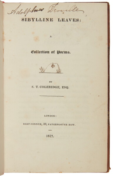 View full screen - View 1 of Lot 165. COLERIDGE, SAMUEL TAYLOR | Sibylline Leaves: A Collection of Poems. London: Rest Fenner, 1817.