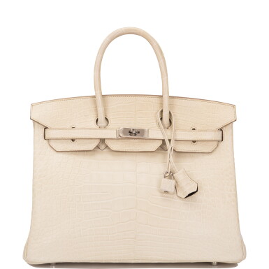 View full screen - View 1 of Lot 38. Hermès Horseshoe Stamp (HSS) Bicolor Beton and Black Birkin 35cm of Matte Mississippiensis Alligator with Palladium Hardware.
