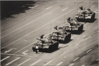 View full screen - View 1 of Lot 25. 'The Tank Man' Stopping the Column of T59 Tanks, Tiananmen Square, Beijing, China, 4th June 1989.