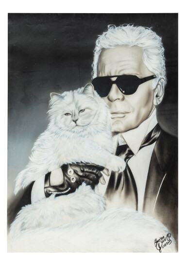 View full screen - View 1 of Lot 116. Two portraits of Choupette and letters.