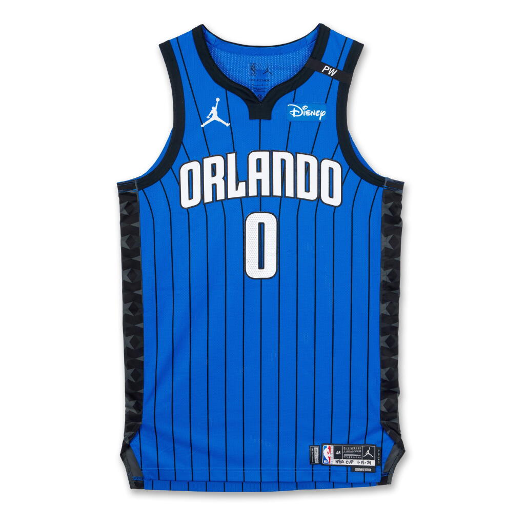 View full screen - View 1 of Lot 189. Anthony Black Orlando Magic 2024-2025 Emirates NBA Cup Game Worn Statement Edition Jersey .