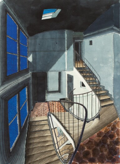 View full screen - View 1 of Lot 11. Staircase with Blue Window .