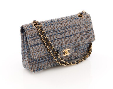 View full screen - View 1 of Lot 110. Denim and wool tweed with silver-tone metal classic shoulder bag.