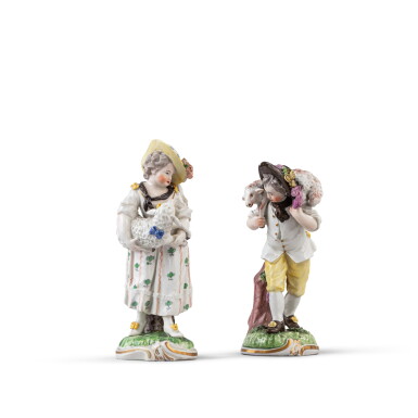 View full screen - View 1 of Lot 701. A pair of Frankenthal porcelain figures of a young shepherd and shepherdess, circa 1765-75.