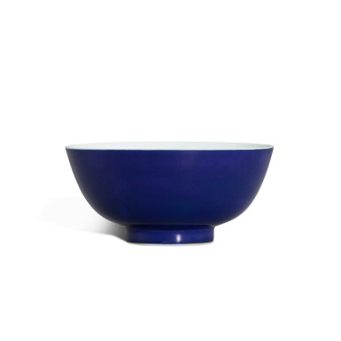 View full screen - View 1 of Lot 354. A sacrificial-blue glazed bowl, Mark and period of Yongzheng 清雍正 霽藍釉大盌 《大清雍正年製》款.